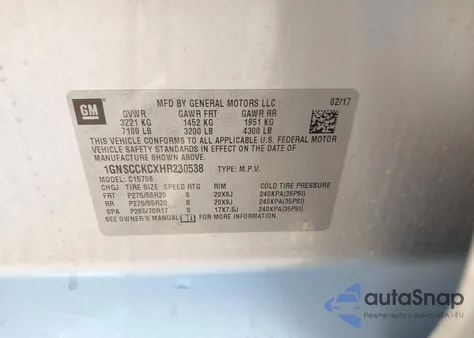 2017 Chevrolet Tahoe Premier из США, поврежденный, VIN 1GNSCCKCXHR230538